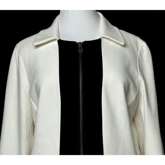 Chico's Winter White Zip Front Knit Jacket Sz Medium Lined Color Blocked - Picture 2 of 6